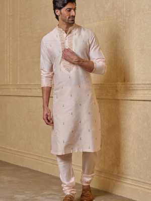 Peach All Over Embroidered Kurta Set