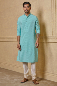 Light Blue Self Butta Jacquard Kurta Set