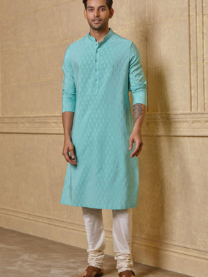 Light Blue Self Butta Jacquard Kurta Set