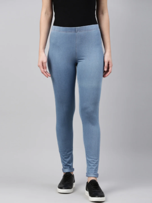 Women Solid Light Blue Denim Legging