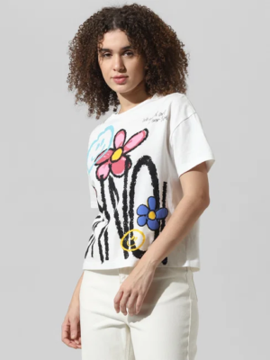 WHITE FLORAL PRINT T-SHIRT