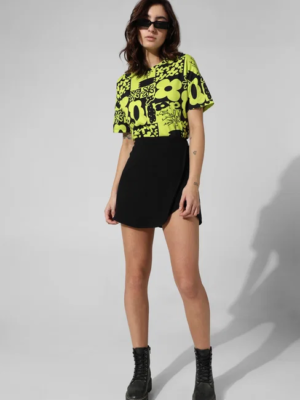 BLACK & GREEN PRINTED BOXY FIT T-SHIRT