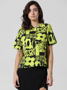 BLACK & GREEN PRINTED BOXY FIT T-SHIRT