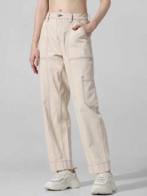 ECRU HIGH RISE CONTRAST STITCH JEANS