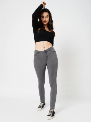 JDY BY ONLY LIGHT GREY MID RISE SKINNY JEANS