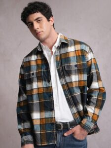 Locomotive Men Mustard Checked Oversized Fit Casual Shirts