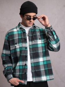 Locomotive Locomotive Men Blue Checked Oversized Fit Casual Shirts