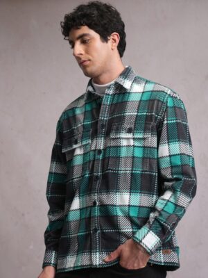 Locomotive Locomotive Men Blue Checked Oversized Fit Casual Shirts