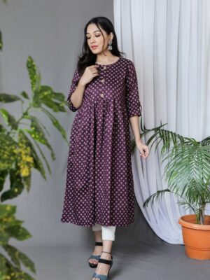 Office/Collage wear Pure Cotton Ikkat Printed Anarkali Long Kurta👗😍